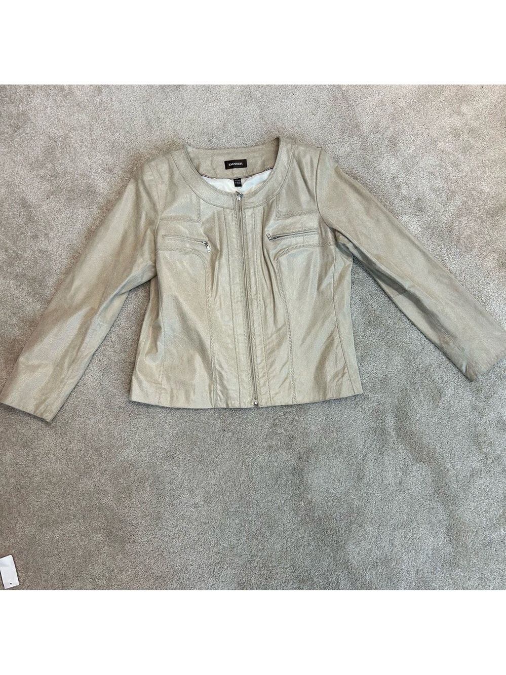 Danier Leather beige tan brown leather moto jacket full Zip Sz 2XL
